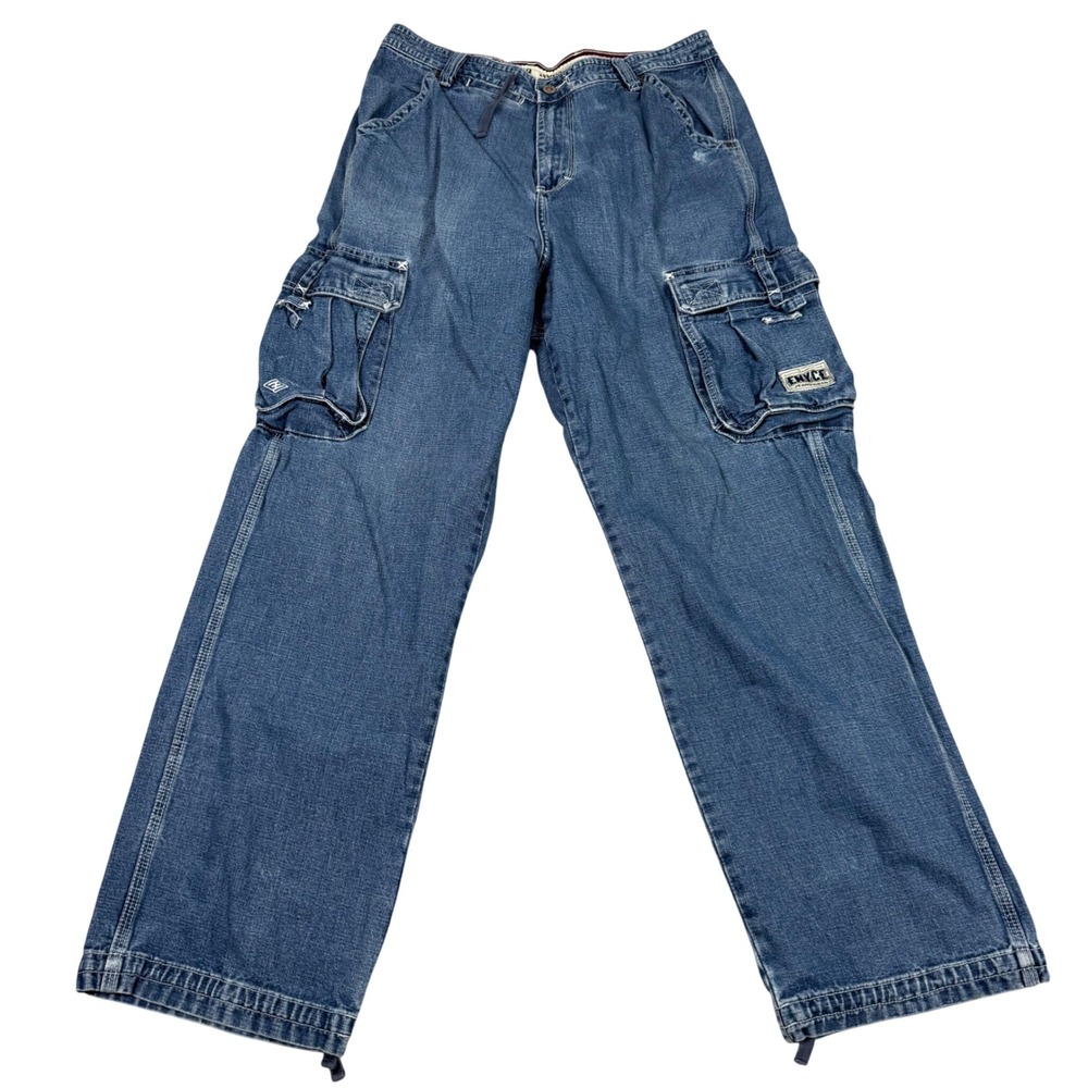 Vintage 90s Y2K Enyce Cargo Jeans 34x31 Baggy Wide Leg Streetwear Skater Grunge